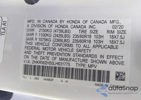 2020 Honda Cr-V Awd Ex from USA, damaged, VIN 2HKRW2H50LH631775